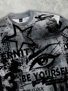 Manfinity ZONE917 Men's Street Style Loose Graffiti Oversized Print Short Sleeve T-Shirt