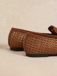 Rosivie Chaussures d'été décontractées respirantes et tissées pour femmes, ajourées, à la mode, confortables, simples, plates et à bout carré