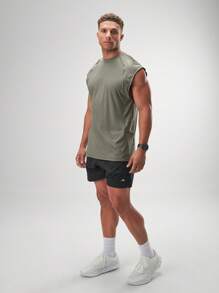 ARC Activewear Performance Cuttoff Tank Cap Sleeve Top T Shirt Gym Workout Muscle Tank - Grey - View 3