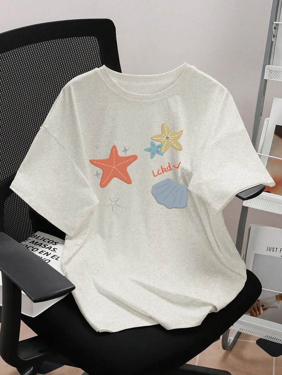 SHEIN Camiseta de manga corta de estilo casual con estampado de estrella de mar