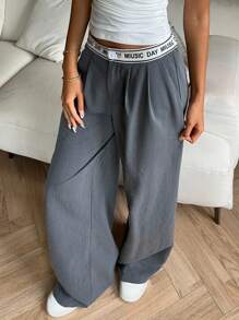 SHEIN EZwear Damen lässige graue gewebte Weite-Bein Hosen - Grau - Übersicht 4