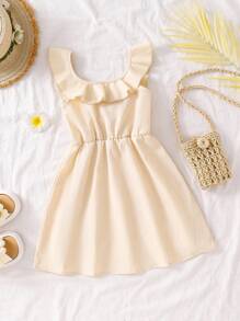 Vestido elegante sin mangas de color albaricoque sólido y dulce para niña