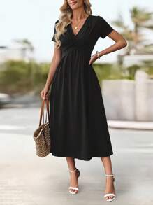 EMERY ROSE Women's Elegant Braided Twist Long Dress, Casual & Commuter, A-Line Silhouette, Flattering, Slimming - Black - View 3