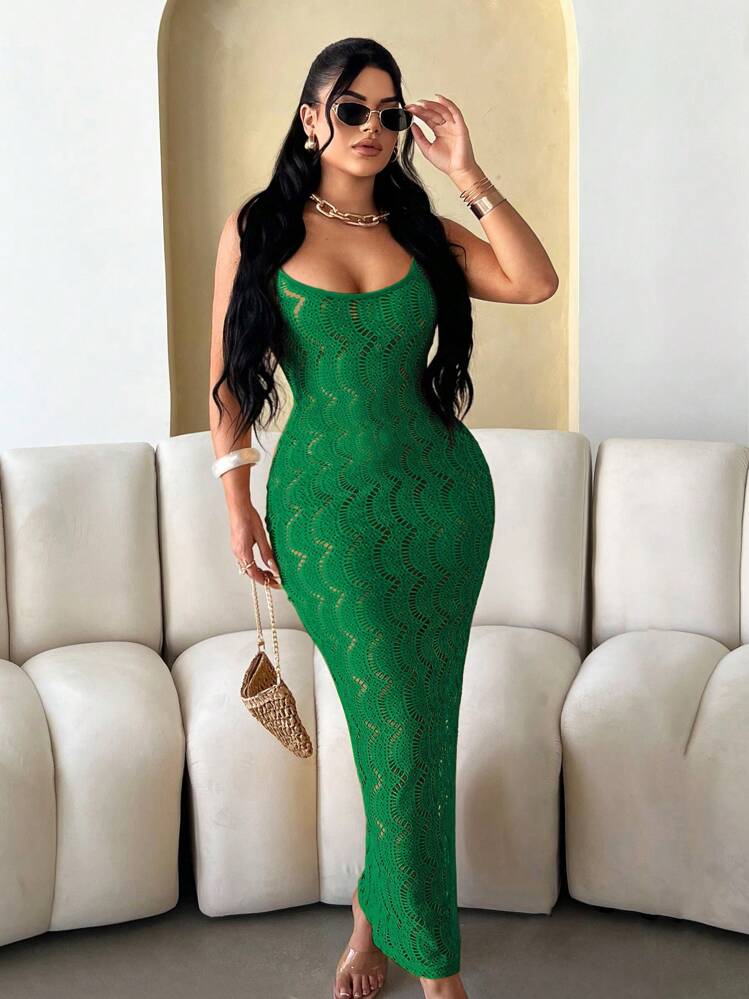 neon green dress shein SHEIN SXY Women's Solid Color Hollow Out Bodycon Slip Dress ,Summer Neon  Green Sets Woman Lime Women
