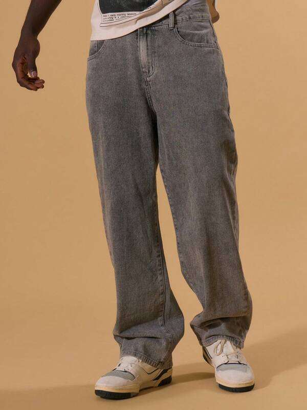 Musero Washed Denim Baggy Button Fastening Jeans Spring Summer Vacation Streetstyle