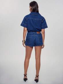 Denimoi Drawstring Waist Relaxed Fit Denim Shorts - Medium Wash - View 4