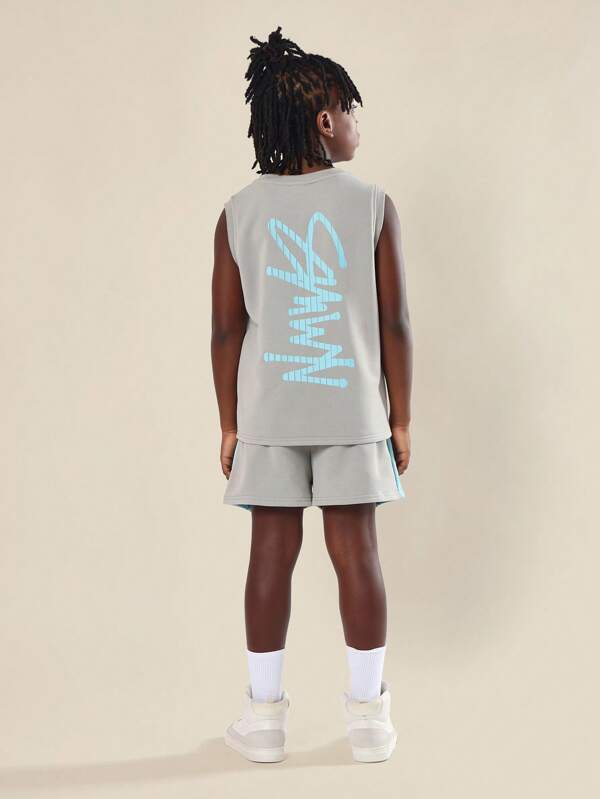 SUMWON Tank Top Shorts Set Boys Summer Basketball Sporty Daily Wear Athleisure Outfit
