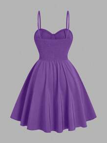 SHEIN MOOSTA Plus Size Solid Color Cami Cinched Waist Romantic Mini Dress - Mauve Purple - View 2