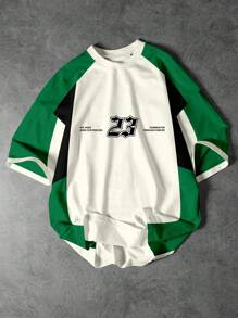 Manfinity Campus Court Men's Casual Contrast Color Patchwork Crew Neck Short Sleeve T-Shirt And Drawstring Shorts Set Men Two Pieces Set Men 2 Pieces Set Men 2 Pieces Shorts Set - Multicolor - View 3