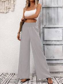 SHEIN PETITE 女士休闲纯色阔腿裤