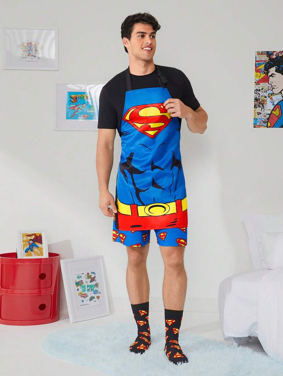 SUPERMAN X SHEIN 1pc Cartoon Print Apron, Unisex Waterproof Cooking/Baking Apron, Suitable For Superhero Cosplay