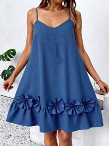 Elenzga Plus Size Floral Print Ruffle Hem Strap Casual Dress For Summer - Blue - View 3