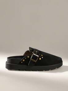 Solecia Giày lười đế dày mũi tròn đế phẳng thoải mái bằng nhung đen giản dị cho nữ - màu đen - Xem 1