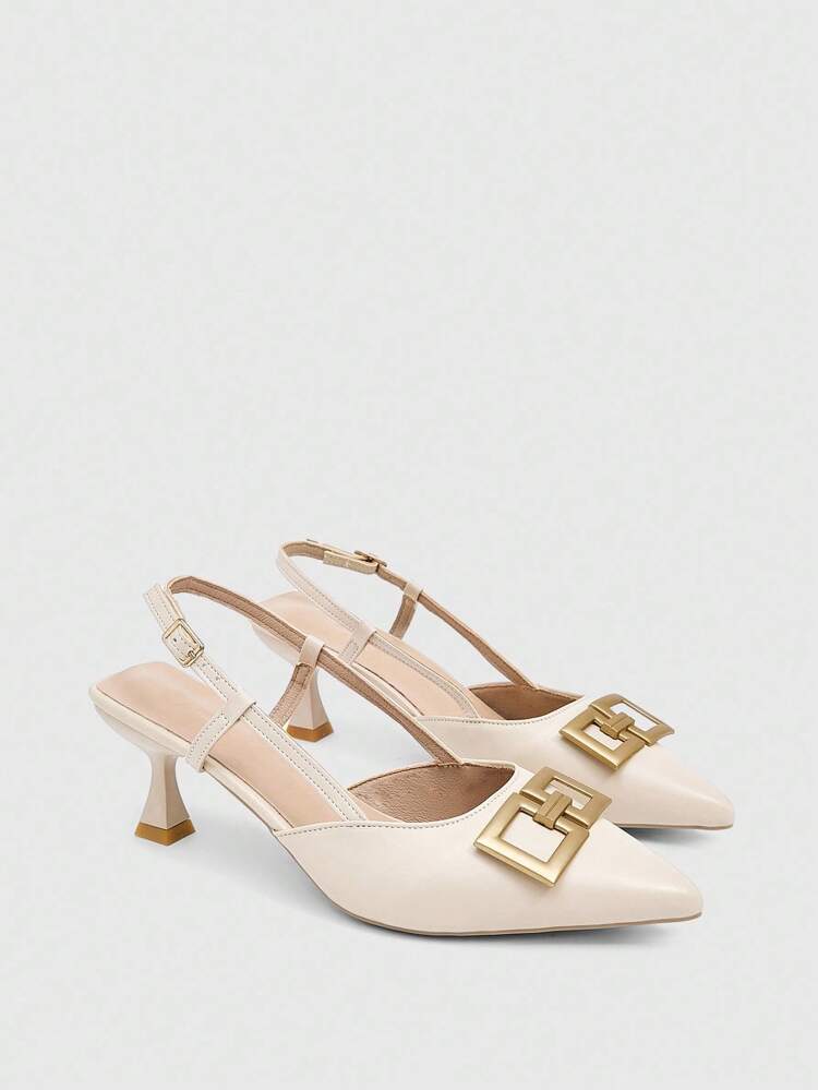 CUCCOO BIZCHIC Women's Pointed Toe Metal Buckle Kitten Heels Mule Shoes, Fashion Commuting Versatile Slingback Daily Outing Work High Heels For Christmas Spring Shoes