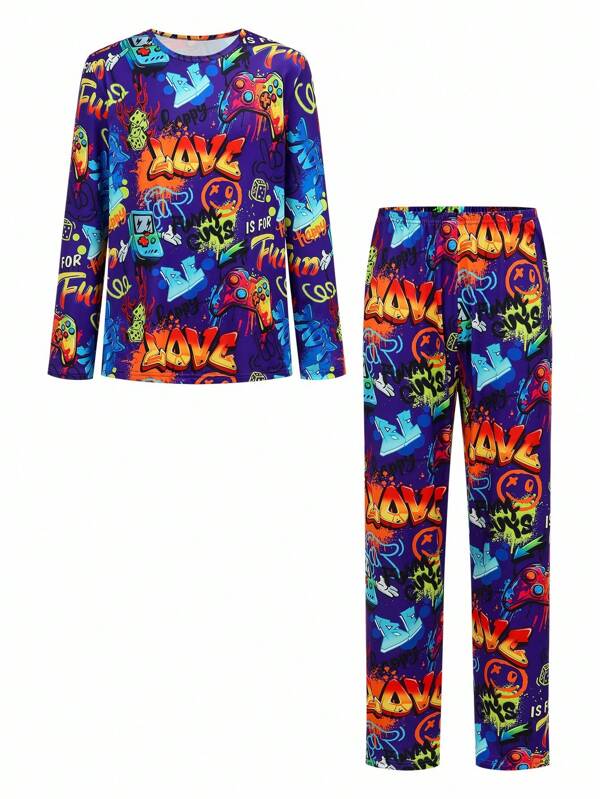 NotGurli Conjunto de pijama de 2 piezas de seda de leche con estampado, cómoda ropa de dormir para adolescentes