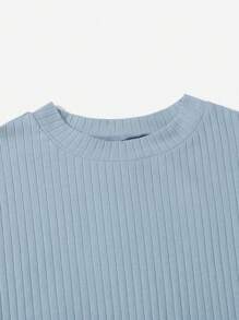 SHEIN Essnce Plus Mock Neck Rib-knit Tee - Baby Blue - View 3