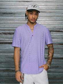 AXEPEAK Camisa de manga corta casual de hombre con cuello de vieira de unicolor, verano