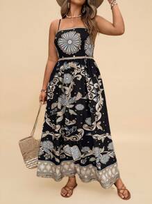 Travachic 这款大码黑色印花波西米亚风连衣裙采用A字型抽绳腰带设计，适合各种场合，包括度假、海滩、夏季、都市生活、波西米亚风情、欧洲夏季海岛之旅、蜜月和生日。它也适合身材丰满的海岛女孩在早午餐、机场、夜店、教师工作以及搭配西式服装时穿着。