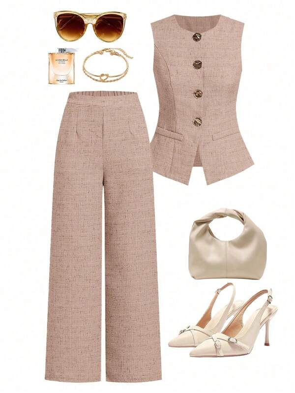 Ellevyn Pantalones de estilo francés elegante y de oficina, con apariencia de lino, de alta gama para el verano
