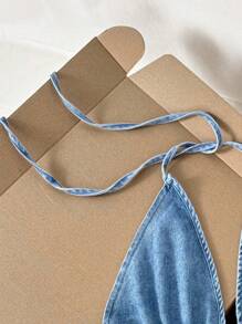 Comfortcana Women's Casual Drawstring Waist Denim Halter Tank Top, Summer,Vacation Outfits Woman,Cute Tops,Country Concert Outfits,Going Out Tops,Y2k Tops,Casual Tops For Woman,Hawaii Outfits Women,Cowgirl Tops Denim Halter Top Denim Top