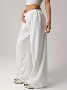 SHEIN ICON Women's New Extra Low Waist Casual Wide Leg Sweatpants, White