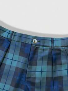 ROMWE MEN Street Life Men's Casual Loose Fit Plaid Shorts - Green - View 5