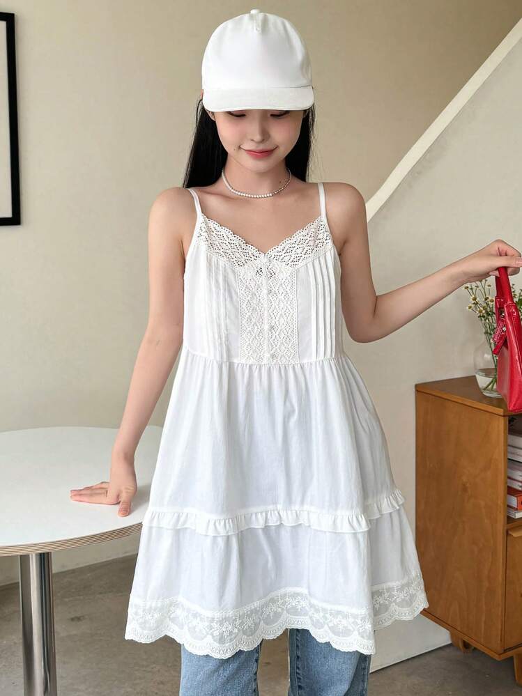 DAZY レディース シンプルカジュアルキャミソール 無地、フリルベビー