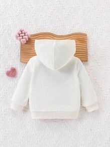 SHEIN Aby Girl Spring&Autumn Casual Style Toddler Jacket Long Sleeve Bowknot Decoration Hooded Top - Apricot - View 2