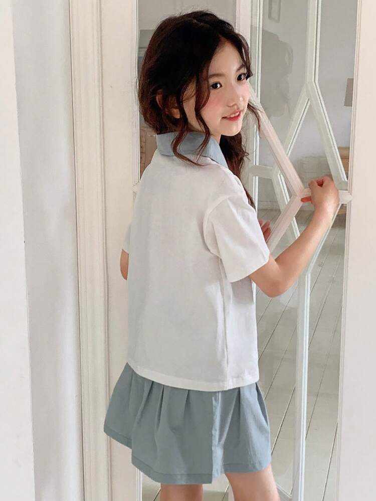 Fashionable Tween Girl Girls Summer Set, Short Sleeve T-Shirt And Pleated Skirt, Casual And Cute, Suitable For Fall