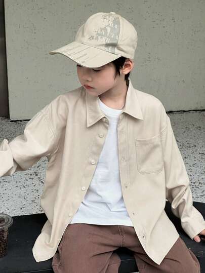 Dazy Kids 男童翻领纯色长袖梭织衬衫，秋季系列