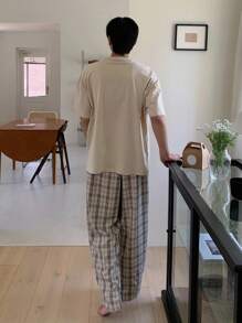 DAZY Men's Plaid Pants And T-Shirt Coordinate Home Set, Spring/Summer Pajama - Multicolor - View 2