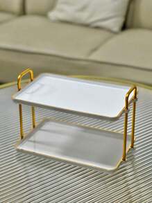 SHEIN 1pc Double Handled Double-Layer Square Tray For Wedding, Dining Table, Party, Cake, Modern Serving Tray For Home Use,Kitchen,Christmas Gift - White - View 2