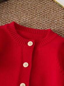 Baby Girls' Casual Solid Color Cardigan,Red Autumn Modest Family Matching Versatile Knitwear Sweater,Newborn Button Front Clothes Fall Winter Outfit - Red - View 3
