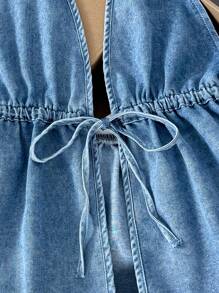 Comfortcana Women's Casual Drawstring Waist Denim Halter Tank Top, Summer,Vacation Outfits Woman,Cute Tops,Country Concert Outfits,Going Out Tops,Y2k Tops,Casual Tops For Woman,Hawaii Outfits Women,Cowgirl Tops Denim Halter Top Denim Top