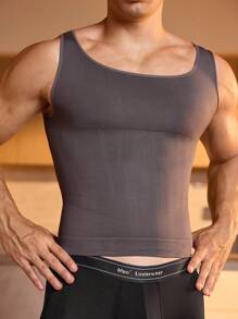 Débardeur de maintien couleur unie à col rond pour hommes - Gris foncé - Voir 3