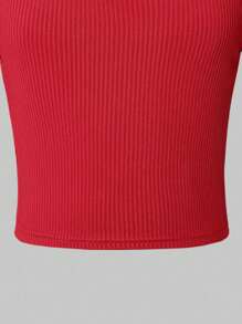 Sparklyn Girls Tee Set, Red Ribbed Knit Top, Embroidered Denim Pants, Cherry Pattern, Sweet & Cute Style, Fashionable, Suitable For Spring, Summer, Autumn - Red - View 3