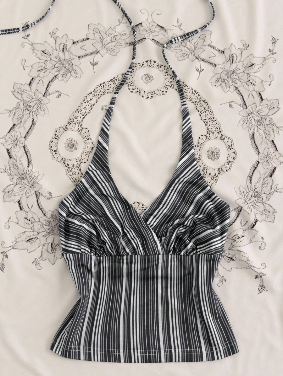 INAWLY 女式性感度假风条纹印花修身露背上衣，夏季