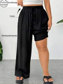 Solflare Plus Size Black Casual Loose Pants - Pink - View 6