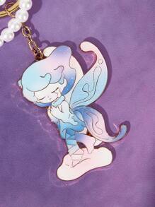Pop Mart Azura X SHEIN Exquisite Handmade Beaded & Faux Pearl Bow Cartoon Pattern Metal Keychain Bag Charm, Dreamy