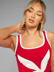 Missguided x Playboy 圣诞夏日兔子标志印花背心 节日露脐背心 - 紅色 - 查看 5