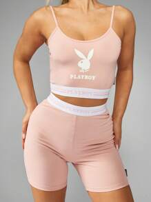 Missguided x Playboy Premium Studio Biker Set High Waisted Mid Thigh Length Two Piece Outfit