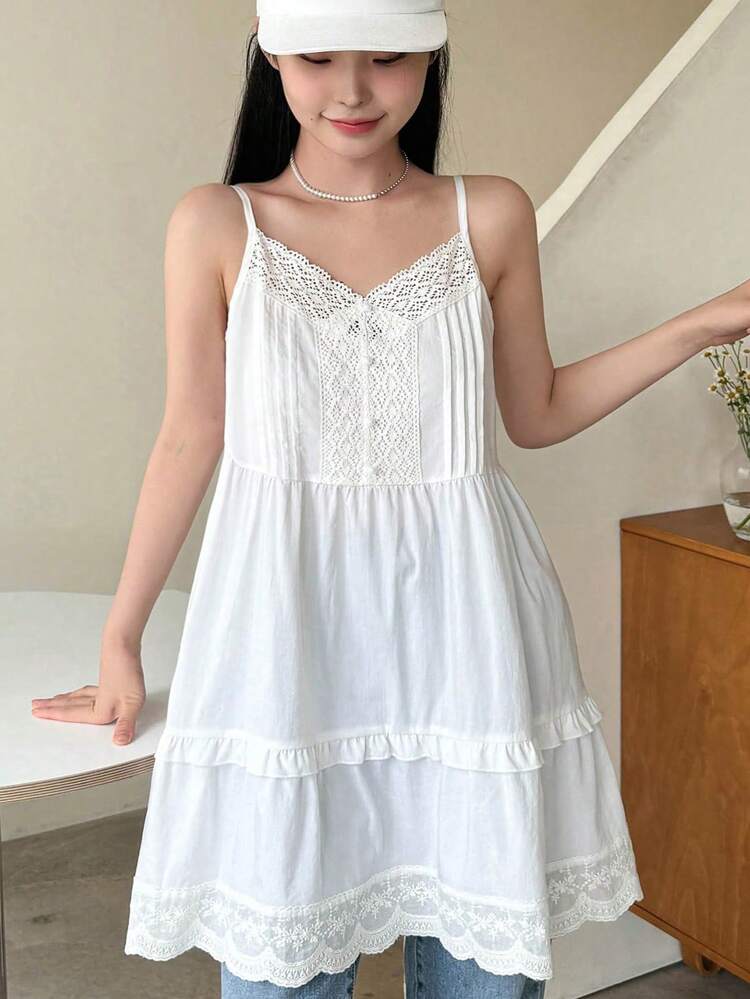 Ladies' Solid Color Simple Casual Camisole,Ruffle Babydoll Top