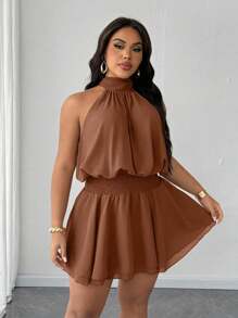 Maweii Plus Size Sexy & Elegant Off The Shoulder Bowknot Formal Dress For Women - Brown - View 4