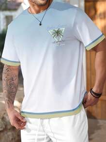 Manfinity RSRT maglietta da uomo taglie forti con stampa gradiente di palme, adatta per vacanze