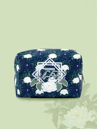 The White Lotus 1pc, Floral Pattern Quilted Makeup Bag Pouch, Portable Cosmetic Storage Bag With Zipper, Multi-Functional Organizer Bag, Lightweight Travel Bag Suitable For Men And Women