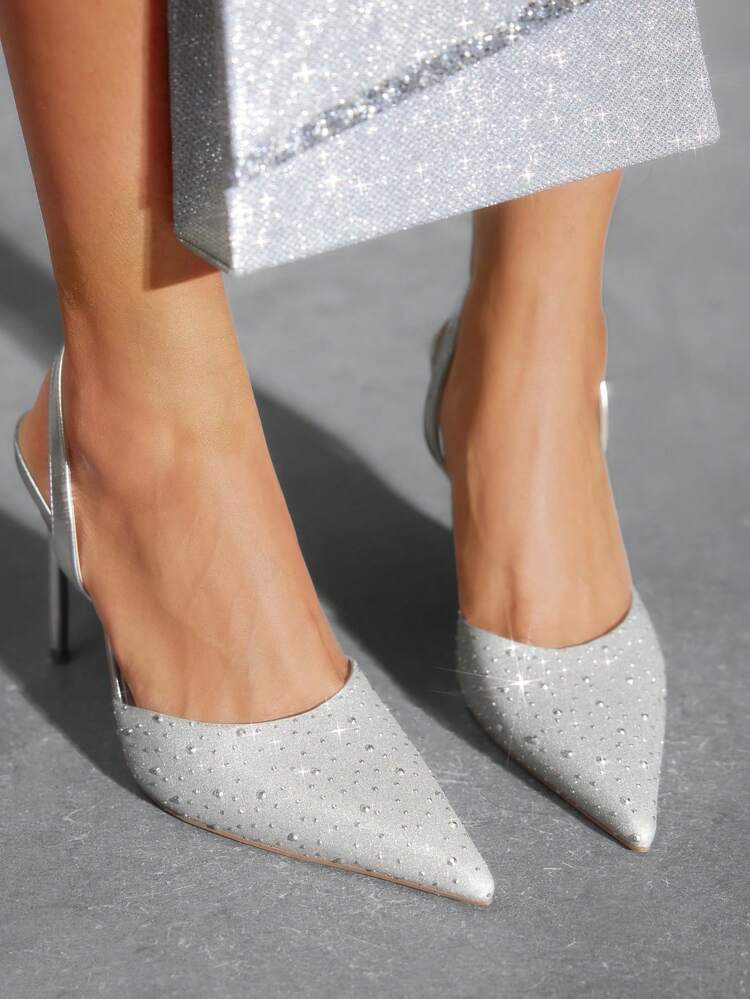 CUCCOO SZL Women Pointed Toe Rhinestone Decorated Metal Sexy Stilettos High Heels, Hollow Out Party Shoes