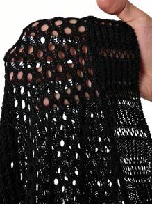 SHEIN Whyspr 大码女式复古朋克 Y2K 暗黑风格针织披肩开衫 / 酷女孩大码袖针织开衫冬季秋季秋季，万圣节 - 黑色 - 查看 7