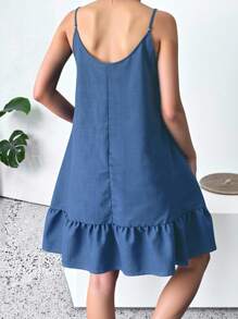 Elenzga Plus Size Floral Print Ruffle Hem Strap Casual Dress For Summer - Blue - View 2