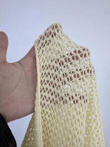 POPSWAY 1pc Women's Plus Casual Loose Comfortable Hollow Out Vacation Sweater Knit Pullover Fall Winter Autumn - Yellow - View 7