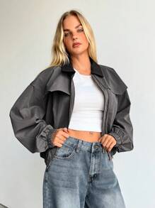 Aloruh Veste décontractée légère à col cranté, manches longues et fermeture éclair devant, style color block, pour l'automne/l'hiver pour femmes